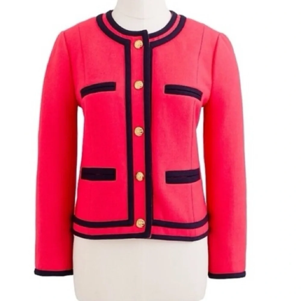 J. crew vintage 100% wool lady jacket colorblock pink gold button size 4